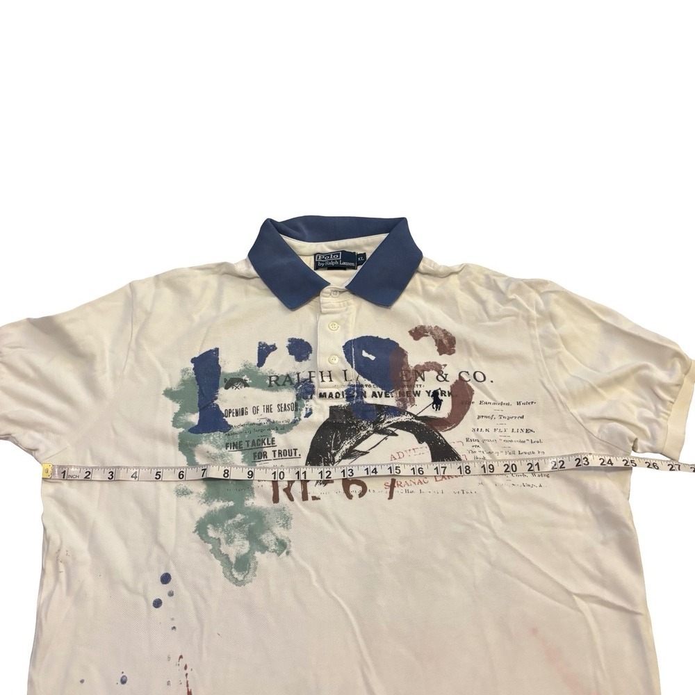 Polo Ralph Lauren Mens Fishing Graphic Paint Splatter Polo Shirt White XL - Picture 6 of 7